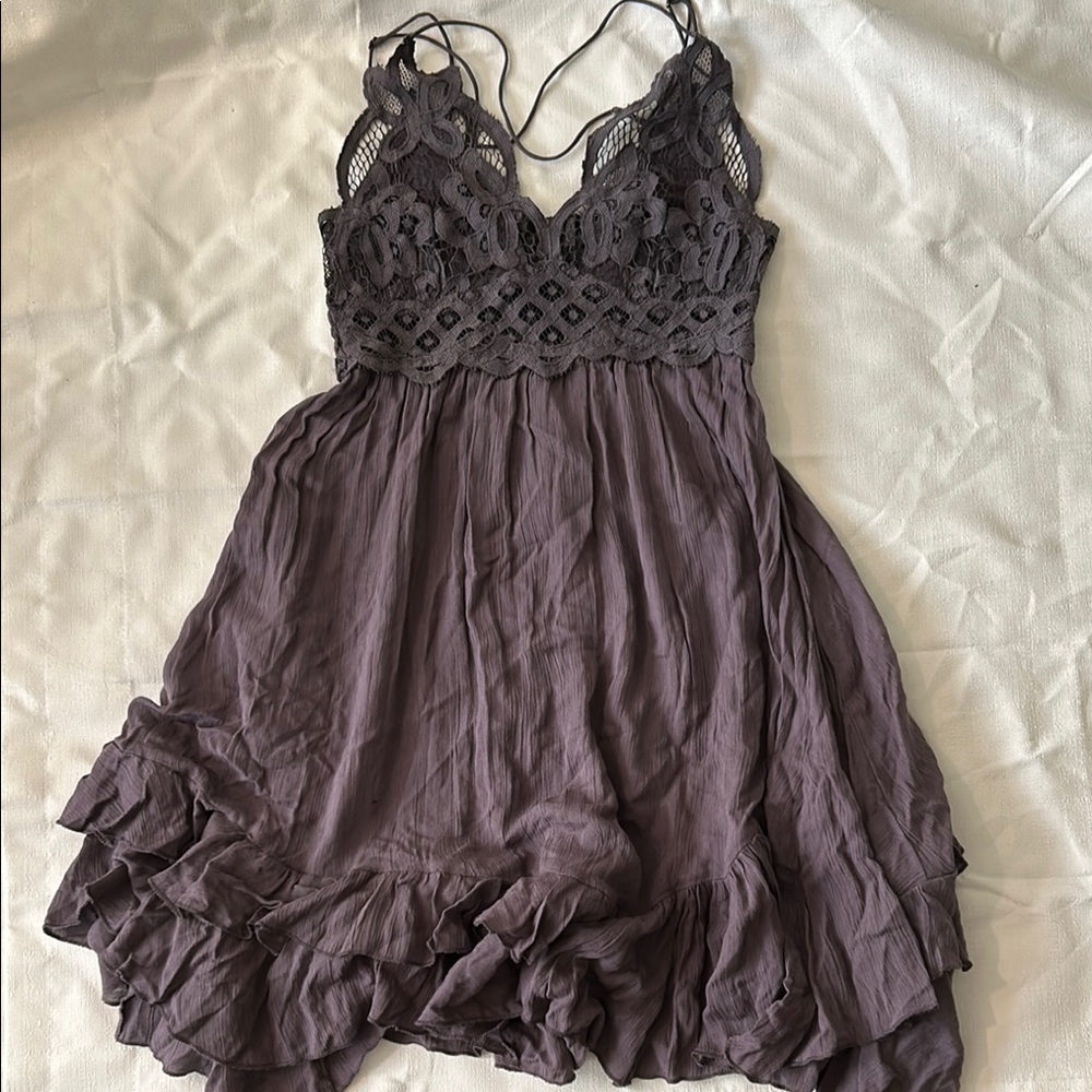 Lace Trim Purple Dress